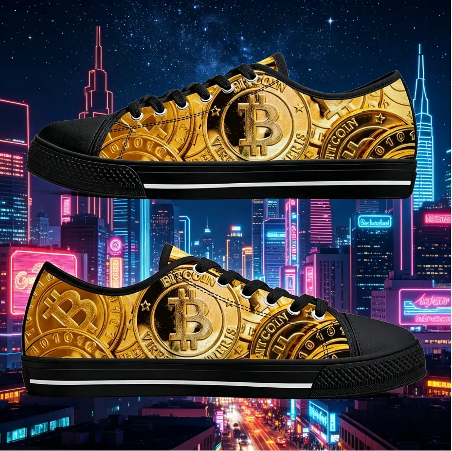 Bitcoin Custom Low Top Sneakers Cryptocurrency Print Lightweight Breathable Unisex Street Casual Shoes