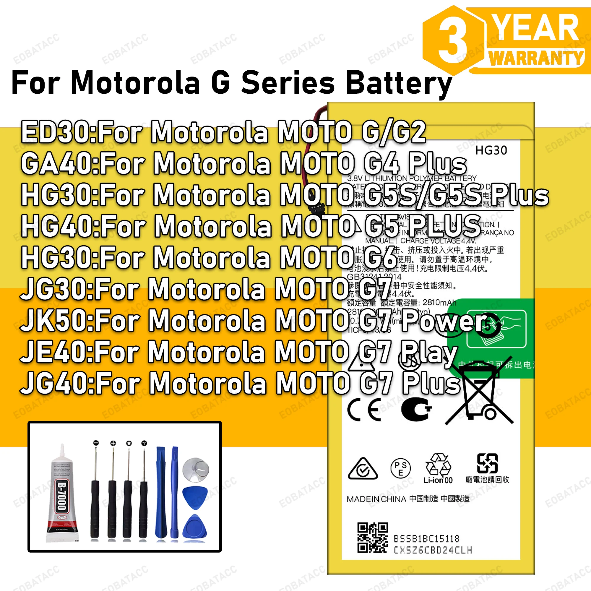 

100% New Zero Cycle Battery For Motorola MOTO G/G2/G4 PLUS/G5S PLUS / G6 /G7 POWER/ G7 PLAY battery Batteria +Tools