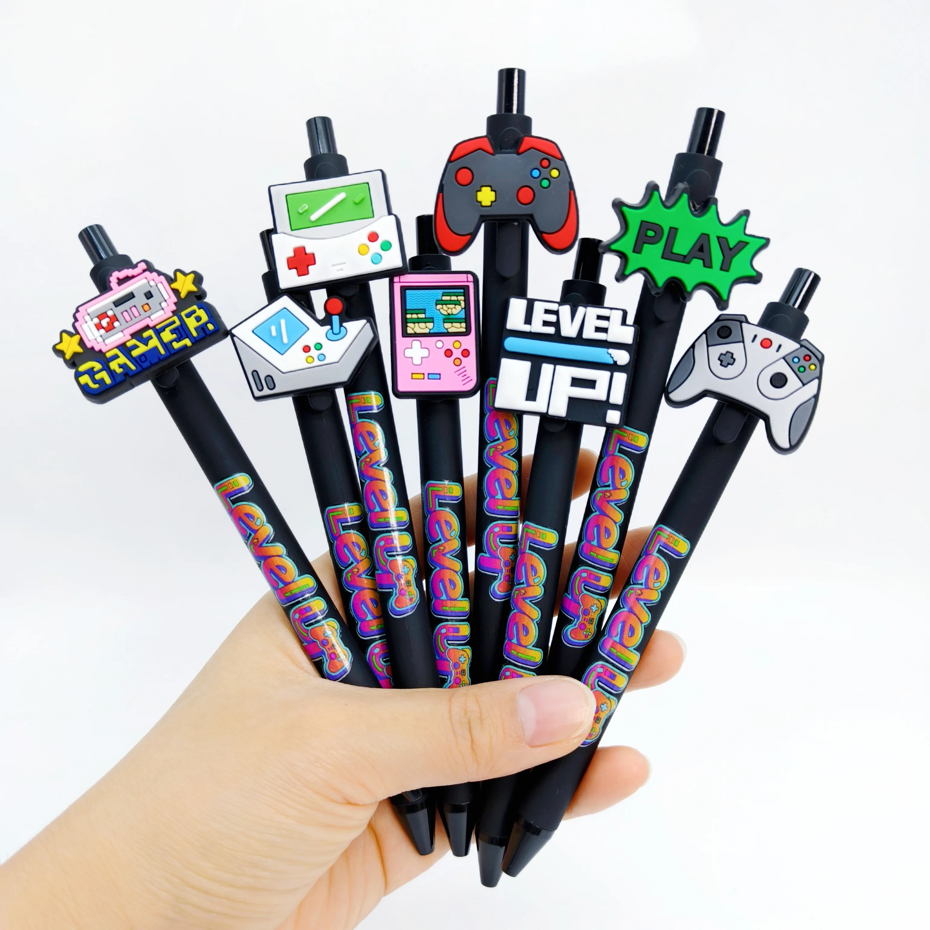 Bolígrafo con diseño de Gamepad, bolígrafo negro de diseño creativo, papelería diaria para oficina, bolígrafo de escritura para estudiantes, 8 Uds./15 Uds.