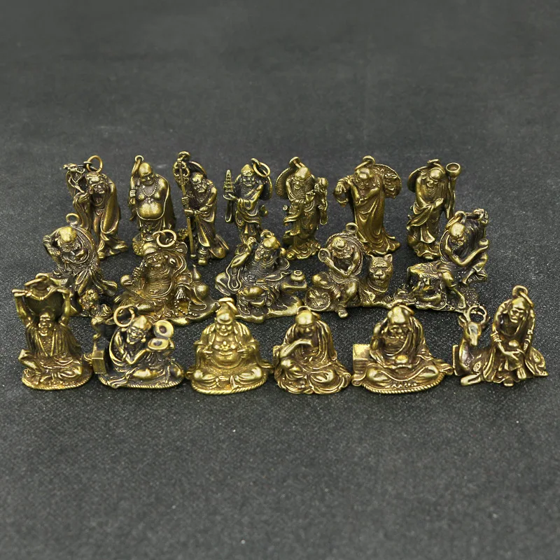 Antique Bronze Buddha Figure Ornaments Eighteen Arhats Statue Art Craft Desktop Decoration Brass Ornaments M0534