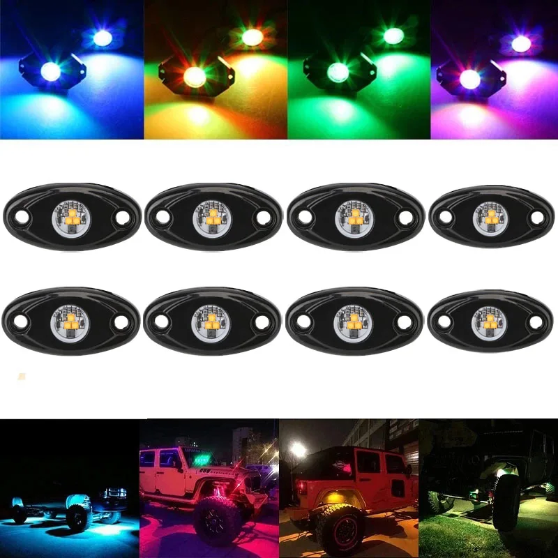 Waterproof 8 Pods LED Rock Light Underglow Lights For 4x4 SUV ATV UTV Buggy Accessories Car RGB Off Road Neon Accent Light Kit