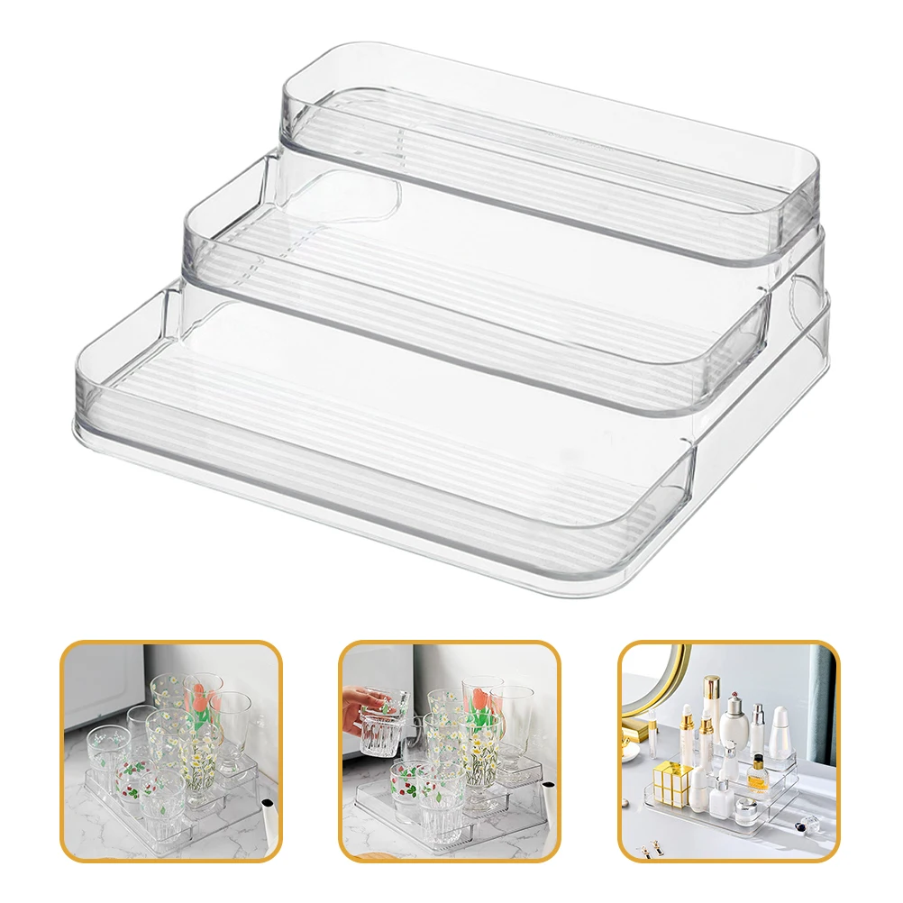 

3-Tier Transparent Cup Rack Spice Jar Organizer Kitchen Storage Rack Seasoning Holder Multi-Layer Cabinet Display