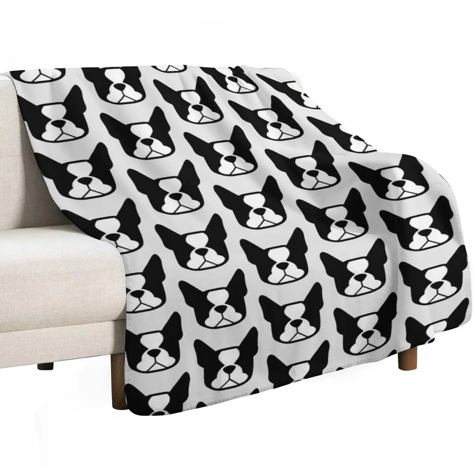 Boston Terrier face in black and white - bold Boston silhouette - copyright Smooshface United - Boston Terrier gif Throw Blanket