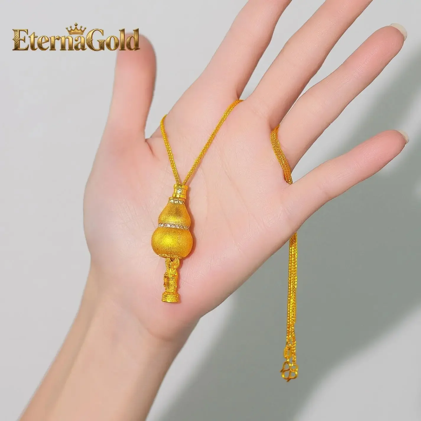 

EternaGold: Женское модное ожерелье-кулон из чистого золота 999 пробы с 24-каратным золотом, в форме тыквы, с изображением Бога Богатства, с бриллиантовым дизайном, на ключицу