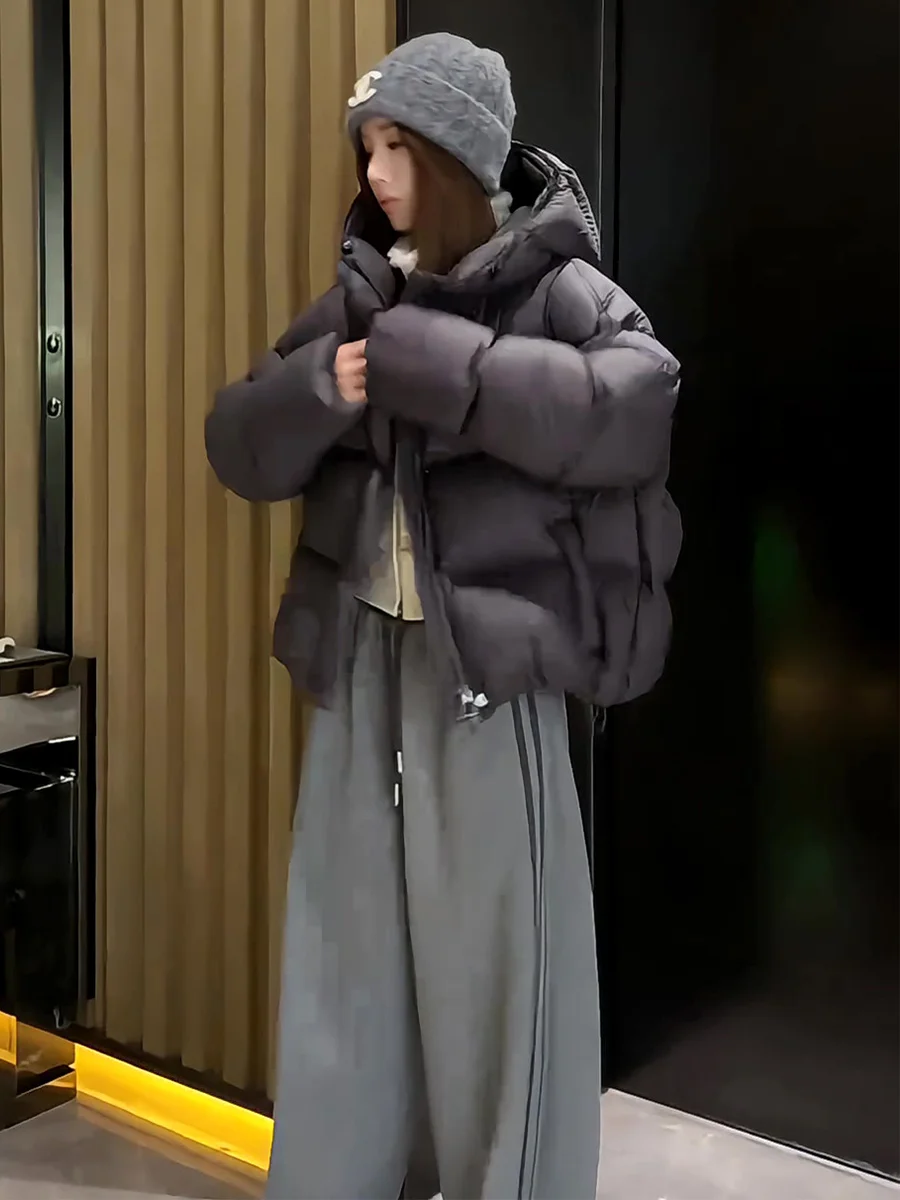 Mujer ey ort Puffer Jaet con capucha 90 blanco Du down Thi Warm Bread Sle Casual suelta ajuste cremallera ket diseño