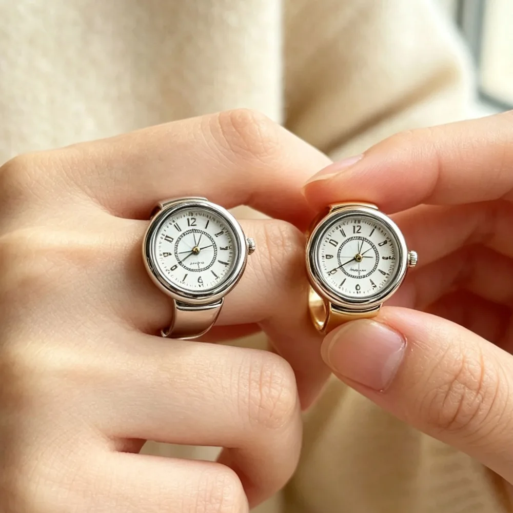 Couple Mini Digital Watch Ring, Elastic Band Quartz Punk Finger Ring Clock Jewelry for Men Women Teenagers