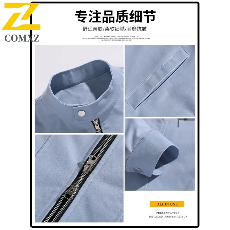 COMXZ 2025 New Hot Sale Heavyweight Workwear Jacket Men Spring Autumn Short Deconstructed Stand Collar lightweight windbreaker