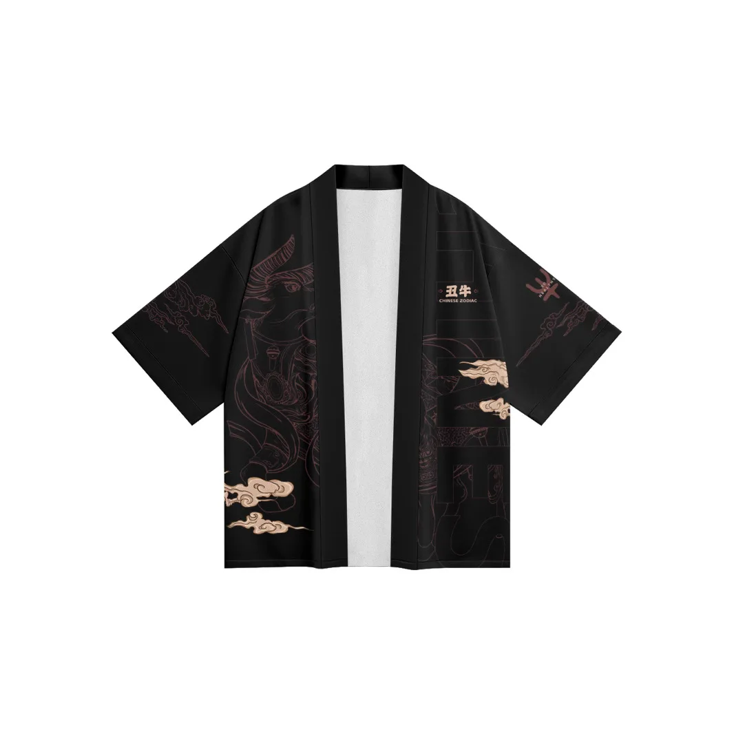 سترة كيمونو نسائية هاوري مطبوعة على شكل بقرة كرتونية ملابس شارع يابانية ملابس الساموراي للرجال يوكاتا هاراكوجو ملابس آسيوية #5