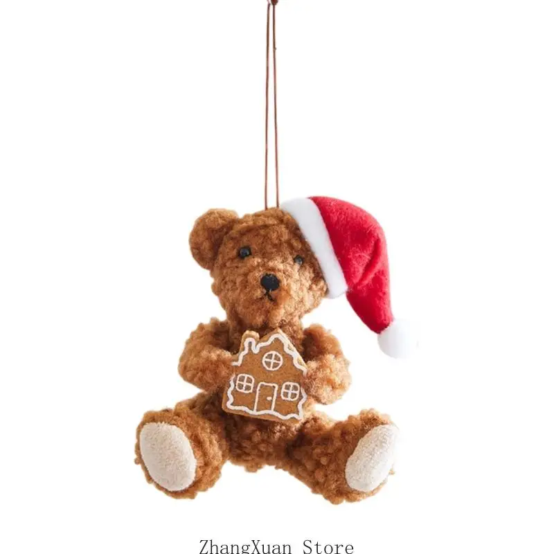 Weihnachts-Hängebär-Akzent aus weichem Stoff mit Schlaufenkordel für Baumkranz, und Türdekoration Innenbereich, 3 x – Detail 4