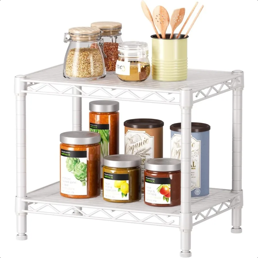 2 Small Shees Kitchen Storage Shelf Wire Sheing Unit Metal Shelf Adjustable Organizers Storage Sheing for Office Pantry White 1