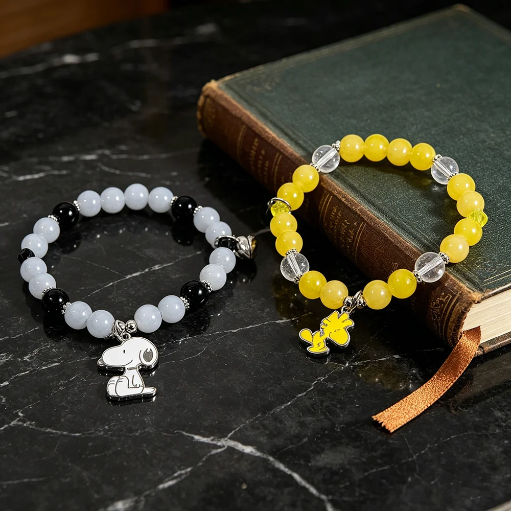 Snoopy And Woodstock Magnetic Couple Bracelet Set Matching Beaded Friendship Jewelry