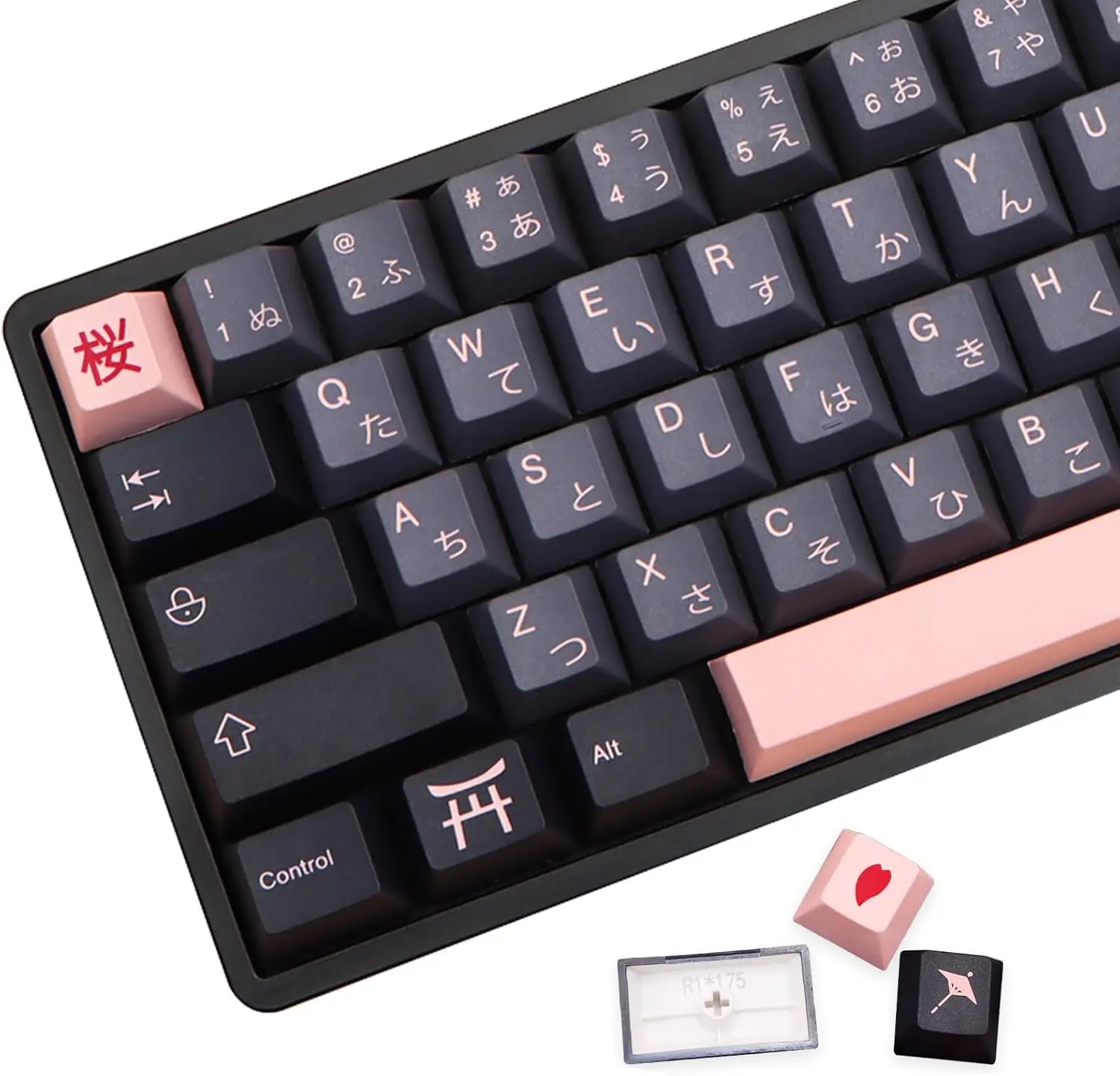 136 Set Night Sakura for Full Sized Keyboard  Custom PBT Cherry Profile Key Caps Japanese Style with Keycap Puller for Cherry MX
