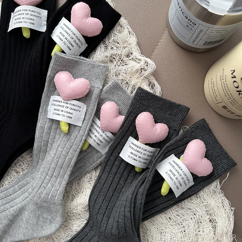 جوارب نسائية متعددة الألوان على شكل قلب 1 Pr. جوارب فتاة ناعمة باللون الأسود والأبيض #3