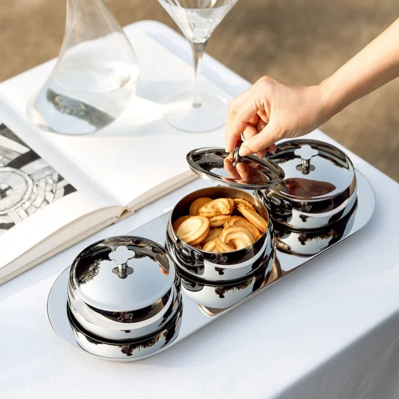 Premium Stainless Steel  Snack Serving Tray Set for Home Coffee Table Candy Dessert Dry Fruit Bowl