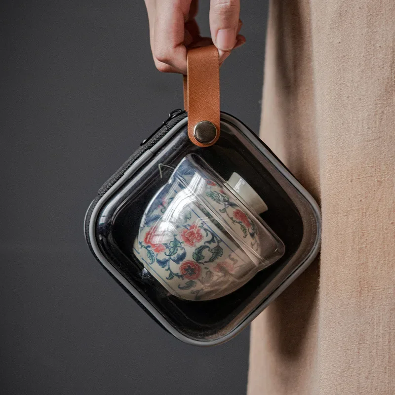 

Travel Tea cup Set Ivy Flower Ceramic Portable Teaware Sets With Carring Cases Teapot Home Outdoor Quick Cup Teawares