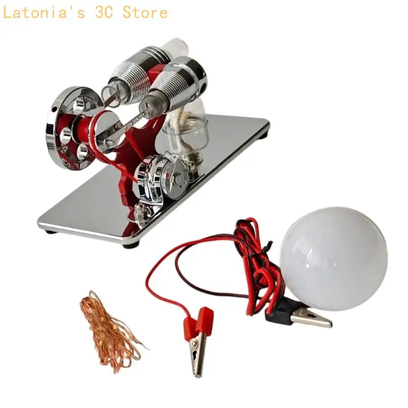Stirling Motor Modell Metall Material DIY Helle LED Für Physik Unterricht Und Dekoration X3UB – Detail 4