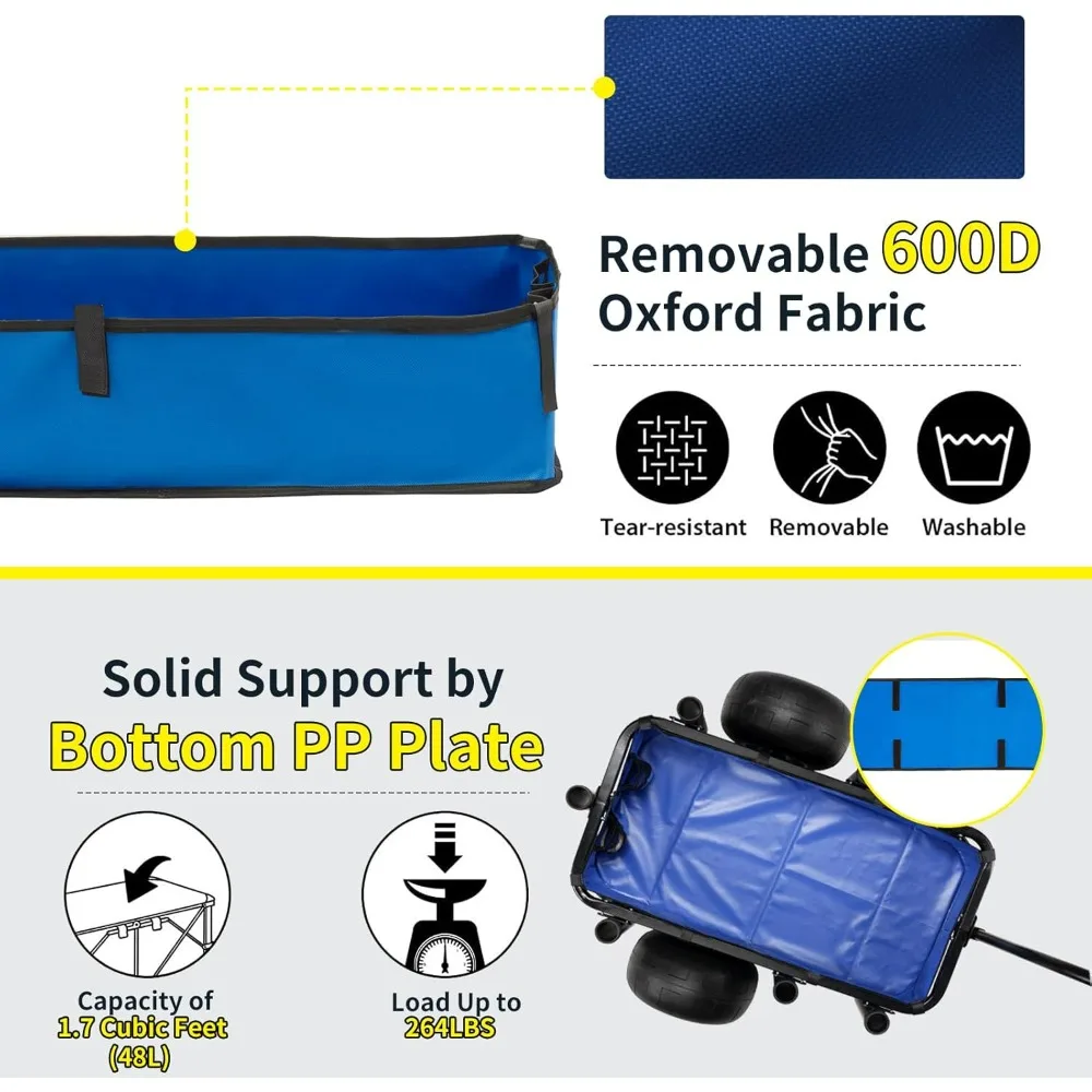 عربة صيد الشاطئ ذات سعة كبيرة مع 13 إطارًا باللون الأسود من البولي يوريثان للرمل، 32.25 لتر × 16 وات #2