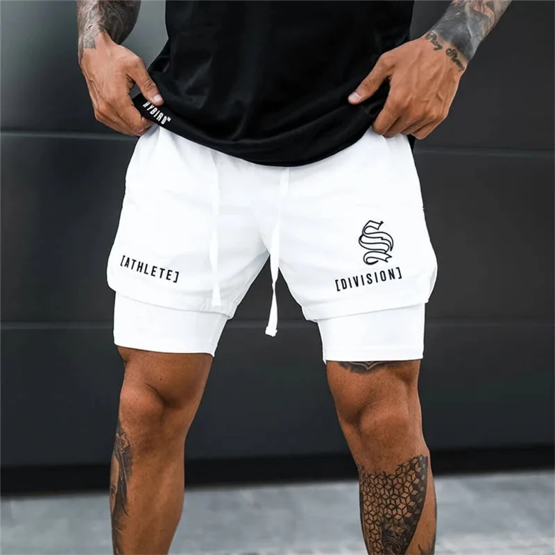 2024NEW SummerMen Sport Running Casual Breathable Shorts Men Double-deck Jogging Quick Dry GYM Shorts Fitness Workout Men Shorts