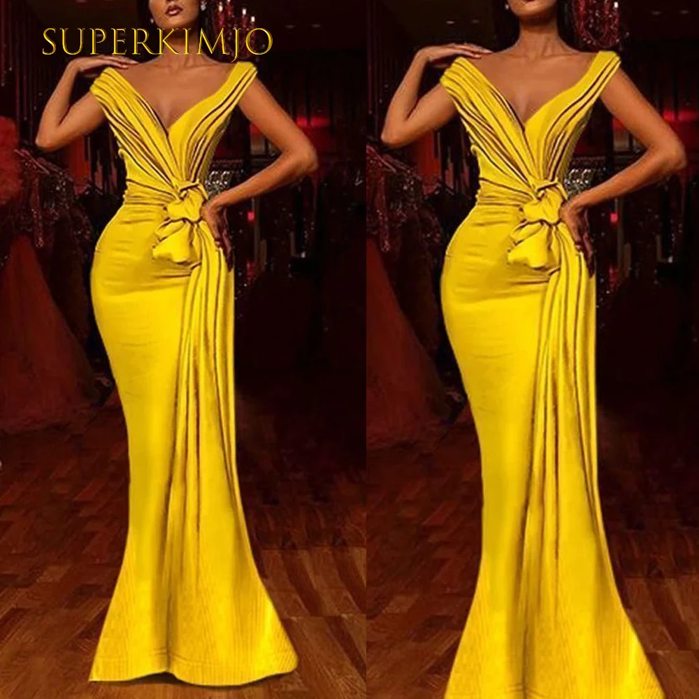 SuperKimJo Abendkleider Simple Evening Dresses Long Yellow Elegant Mermaid Elegant Modest Evening Gown Vestidos De Noche