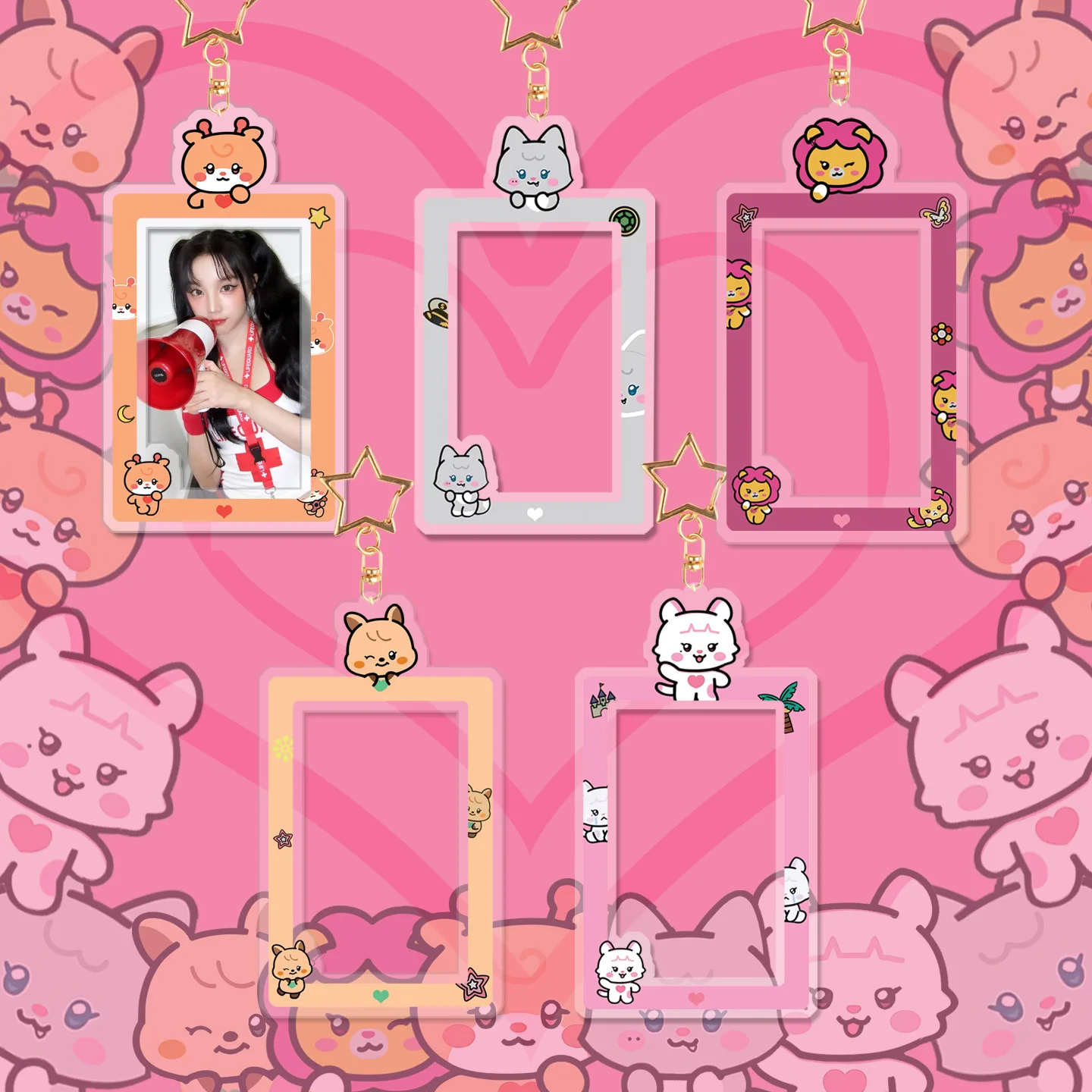 Kpop (G)I-DLE Cartoon Transparent Acrylic Card Holder Yuqi SHUHUA Soyeon Miyeon Minnie Fans Collection Bag Keychain Pendant