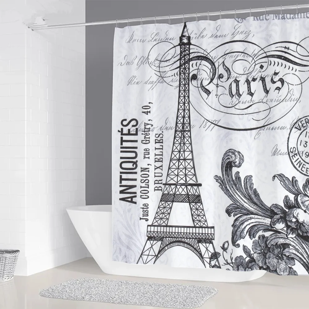 London Paris Scenic Printed Curtains for Bedrooms Bathroom Shower Curtain Folding Partition Accessories Bath Things the Set Home