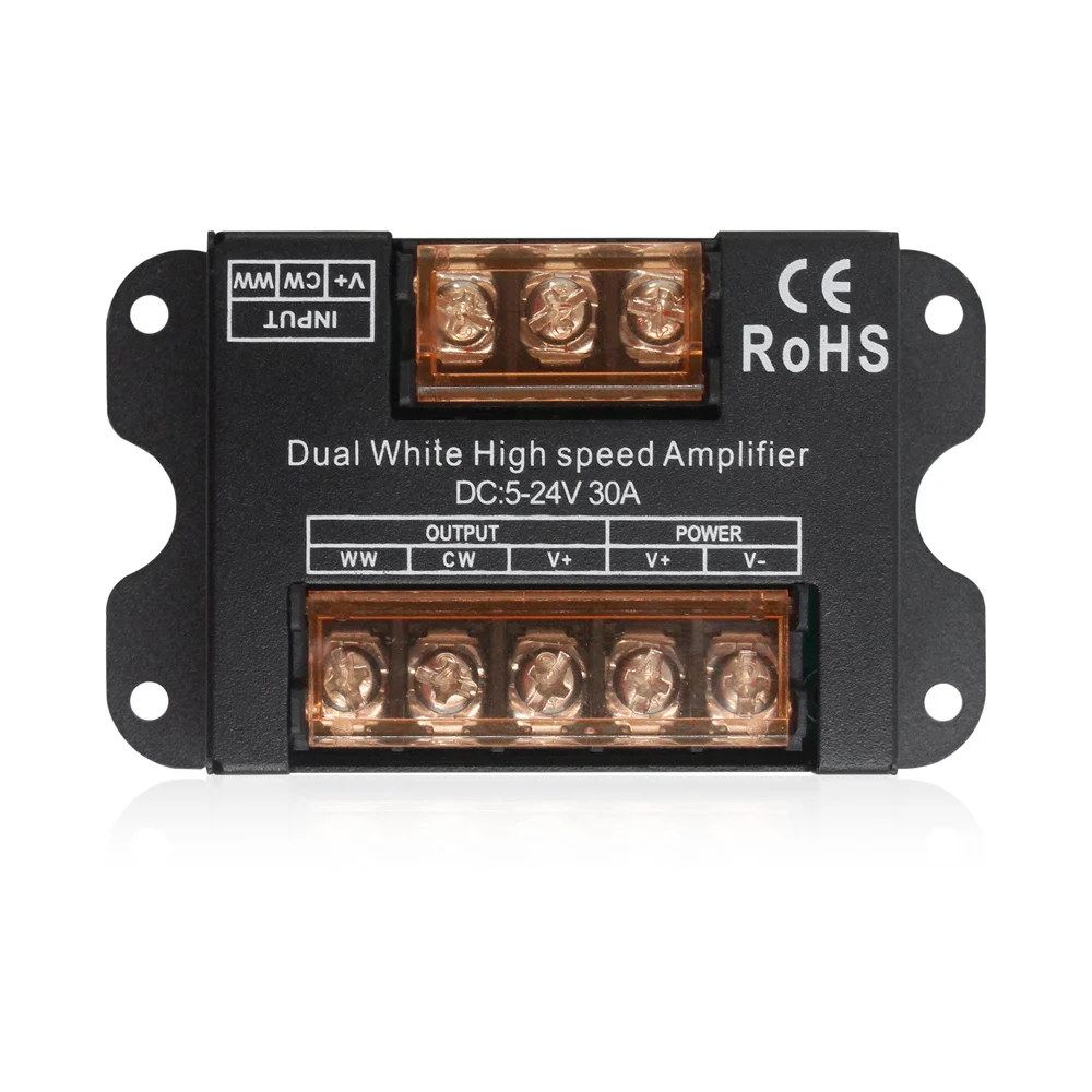 CCT Dual Color LED High Speed PWM Amplifier DC 5V 12V 24V 30A For Low Voltage Warn White 2-Channel Strip Light Dimmer Controller
