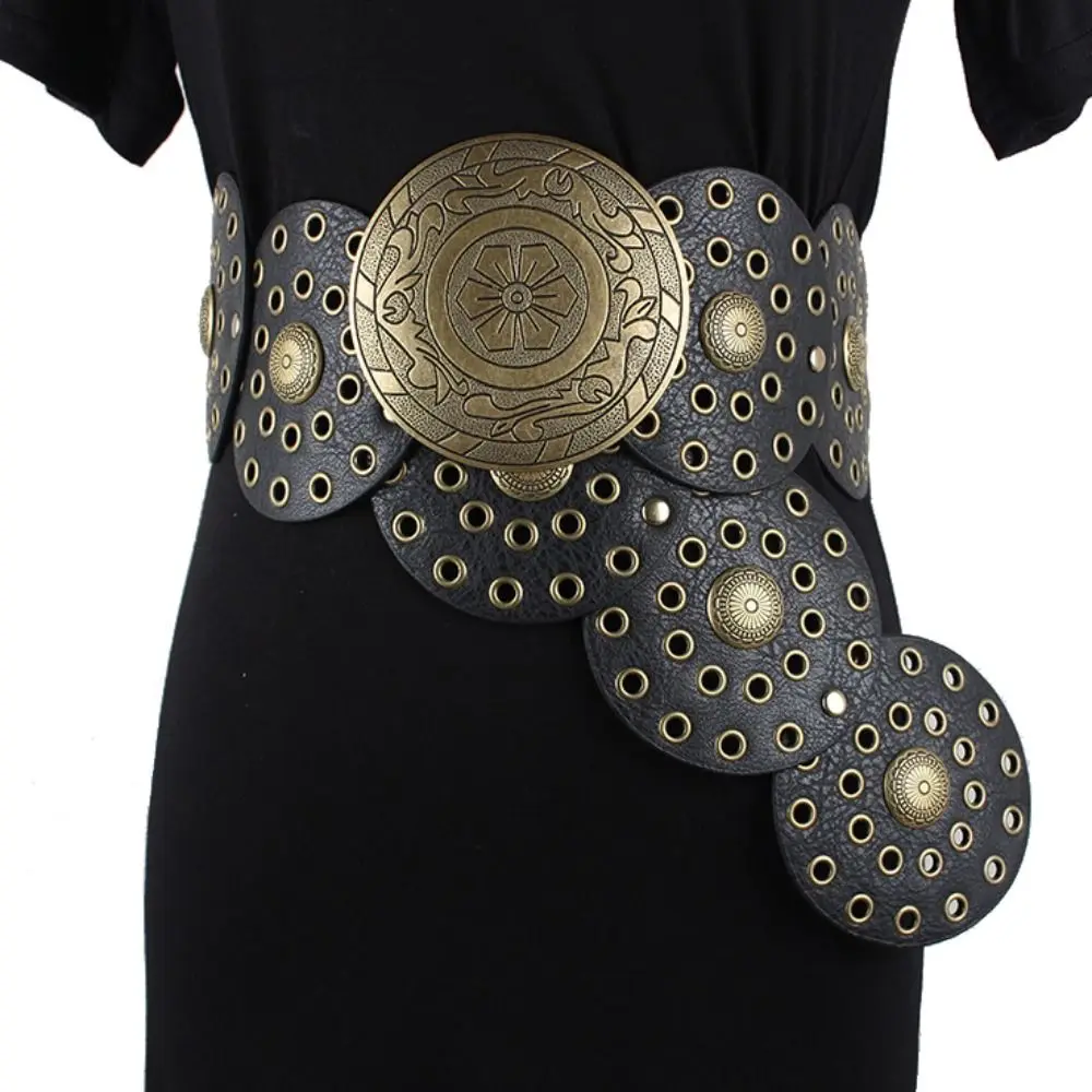 Y2K Round Hollow Belt Vintage Disc Wide Belts Metal Buckle Cowboy Western Style Exaggerated For Women