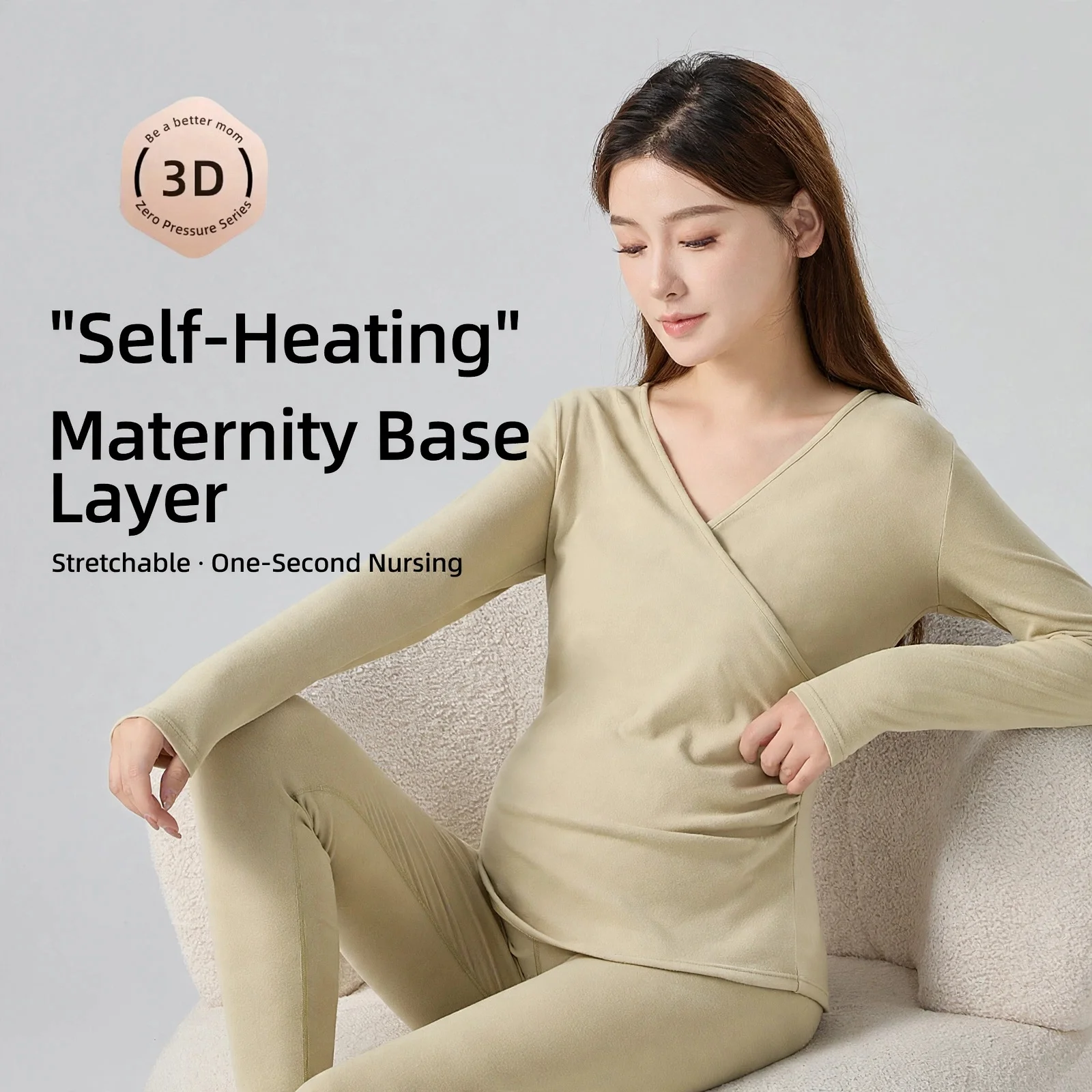 Conjunto de ropa interior térmica para lactancia materna, pijama para el período posparto, ropa de abrigo para mujeres embarazadas.