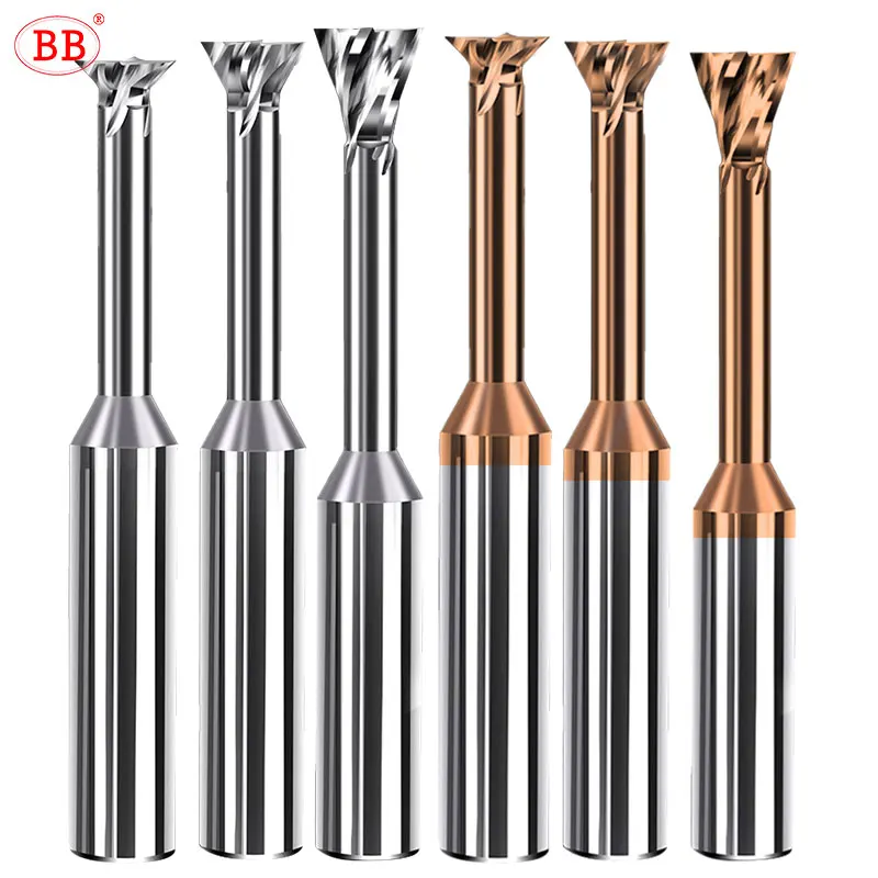 Frez trzpieniowy węglikowy BB do rowków jaskółczy ogon, frez CNC do rowków, długa długość cięcia, 4 ostrza spiralne, średnica 1mm-20mm
