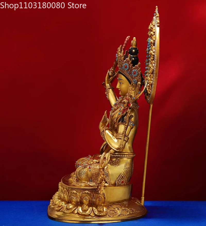 Nepal Copper Brass gilt Manjusri Bodhisattva buddha statue Tibet buddhism Tantra sculpture Temple home decor Large size