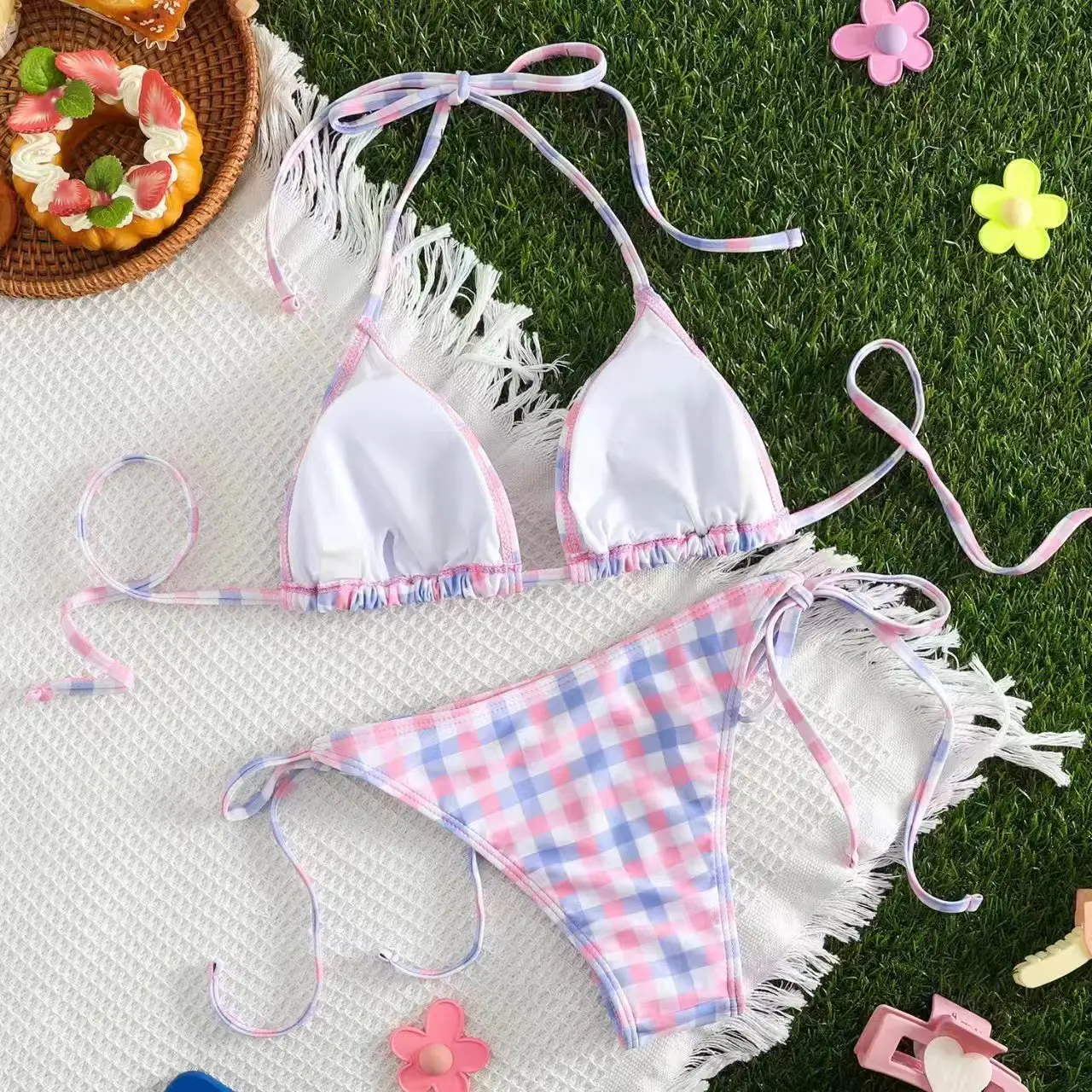 2pcs Kawaii Sanrio Bikinis Set Y2K Summer My Melody 2024 New Women Swimsuit Beach Strappy Panties Sexy Swimwear for Girl