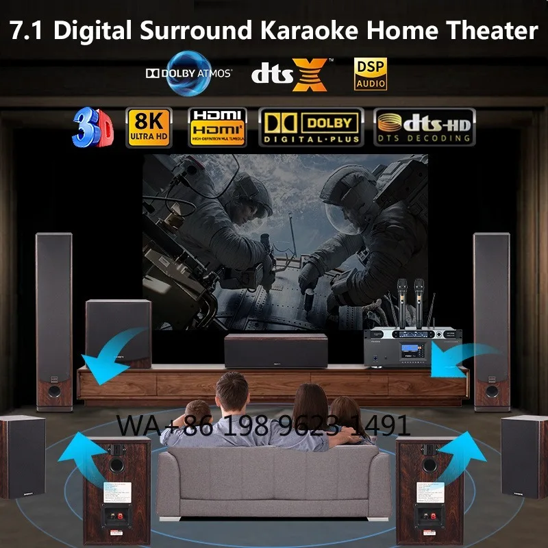 7.1 Tower Home Theater System Wooden Surround Sound KTV Amplifier Support 3D 8K ATMOS DTS:X