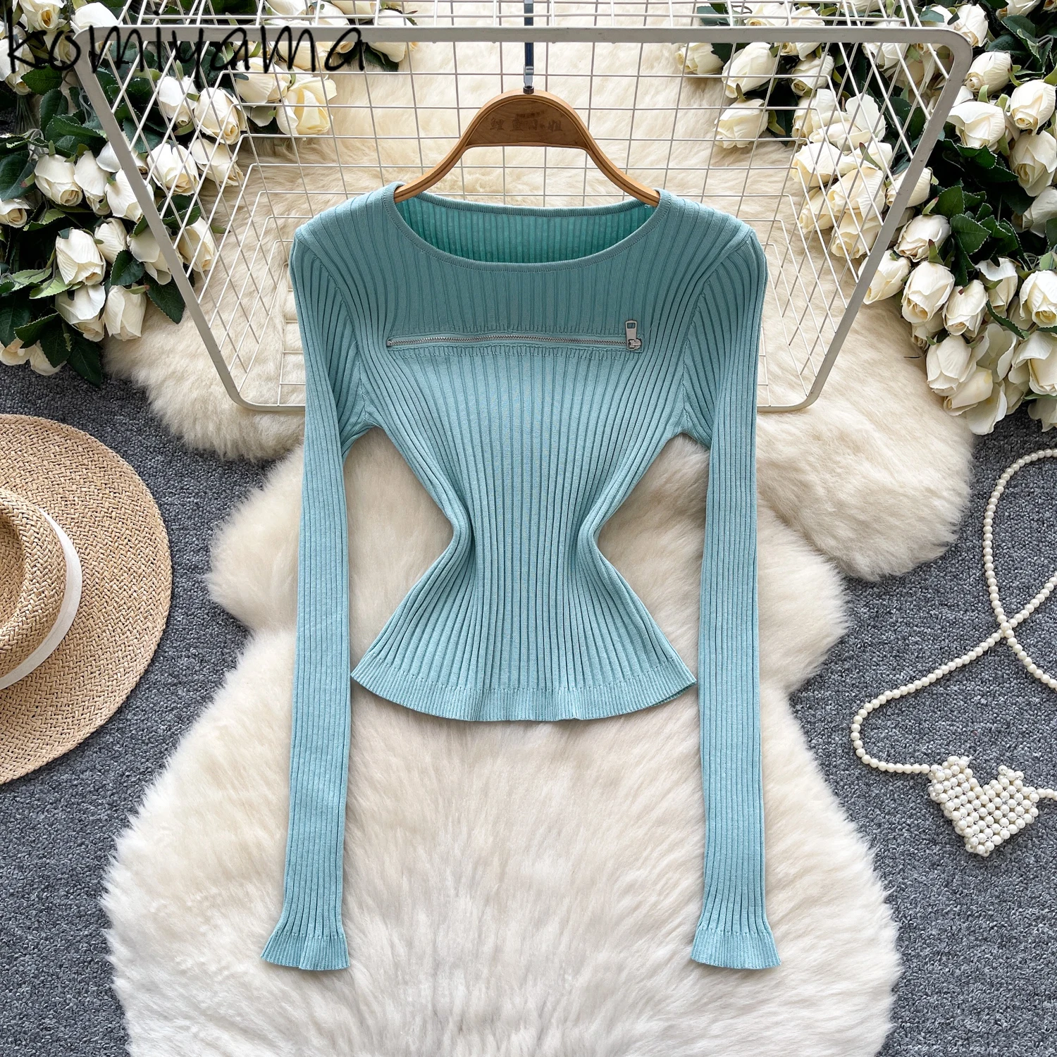 

Knit Bottomed Ropa De Muje Round Neck Long Sleeve Sweater Zip Clothes Woman Fashion Simple Pull Autumn New Pulls Femmes