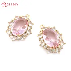 4PCS 18x24MM High Quality Champagne Gold Color Brass and Zircon and Glass Oval Shape Charms Pendants Jewelry Making Diy Findings