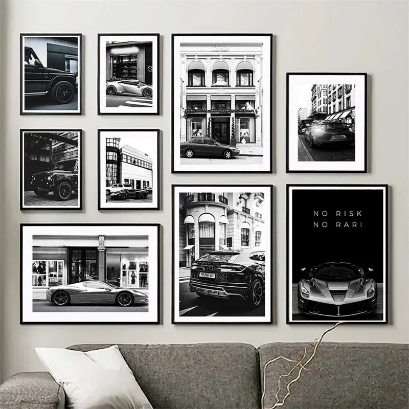 Poster Aesthetics Decoration Paris Champs - É lys é es Luxury Store Black and White Car Wall Art Office Home Decoration Wall Art