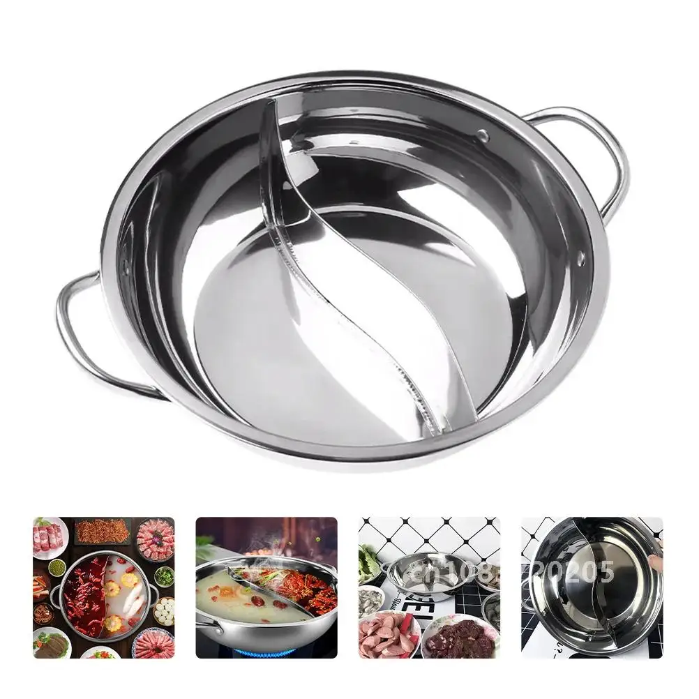 

Pot Hot Shabu Divider Stainless Steel Cooking Cooker Induction Hotpot Divided Kitchen Cookware Flavor Pan Two Chinese Soup Dual