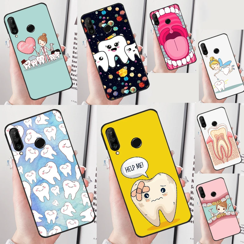 Cartoon Dentist Dental Teeth Case For Huawei P20 P30 P40 Lite P60 Mate 60 Pro Nova 10 9 SE 5T 11i 8i 3i Y60 Y61 Y70 Y90