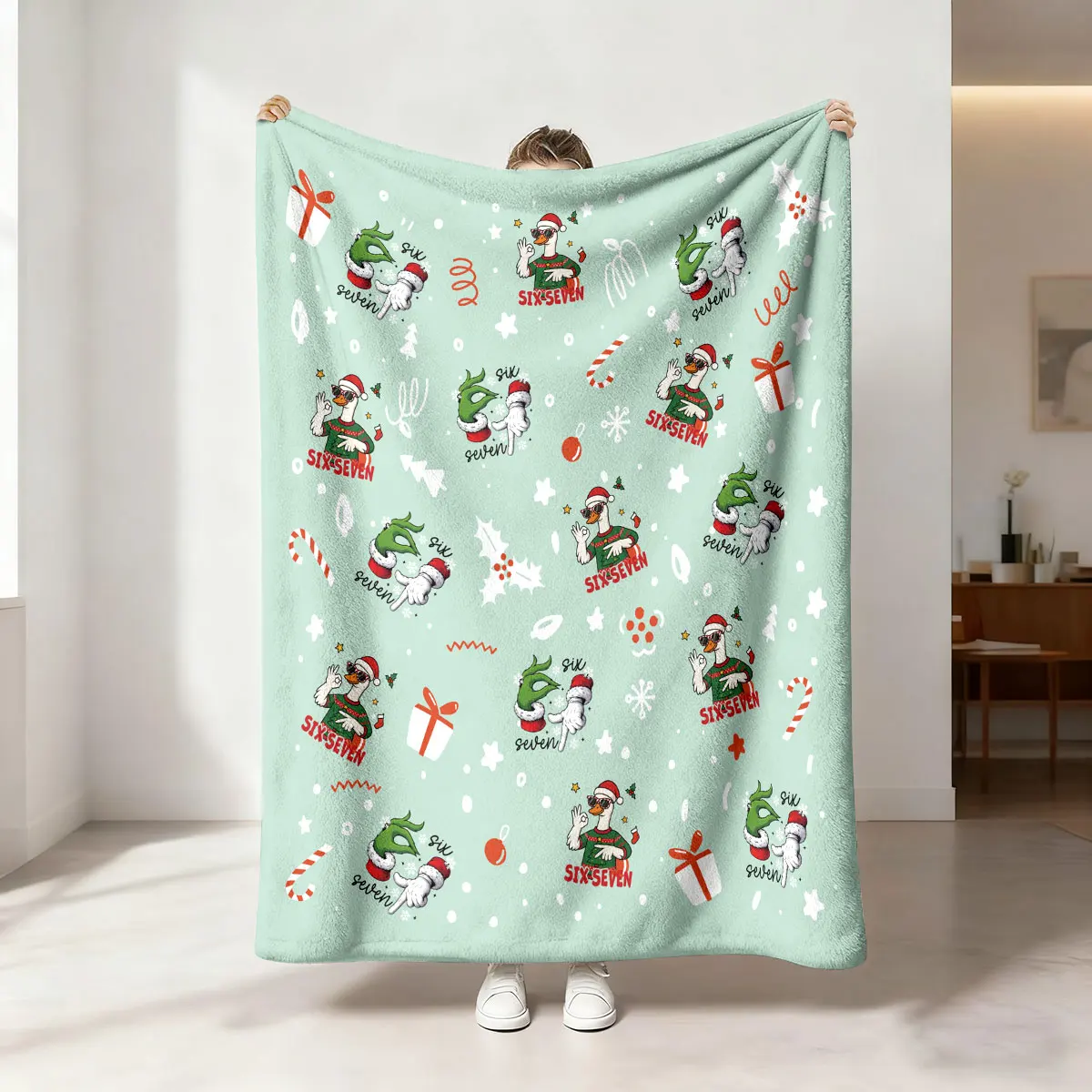 1 Stück Weihnachts-Cartoon-Gänse-Druck, 230 g, Flanelldecke, Größe weich und bequem, lässige Nickerchendecke, maschinenwaschbar