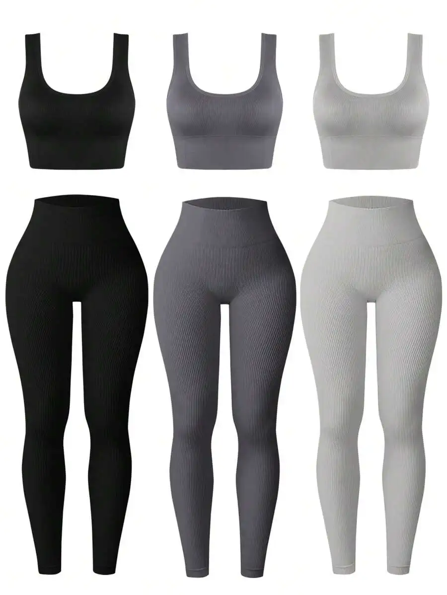 

Ribbed Seamless Tank Top And High Waisted Leggings Set For Women Gym Workout