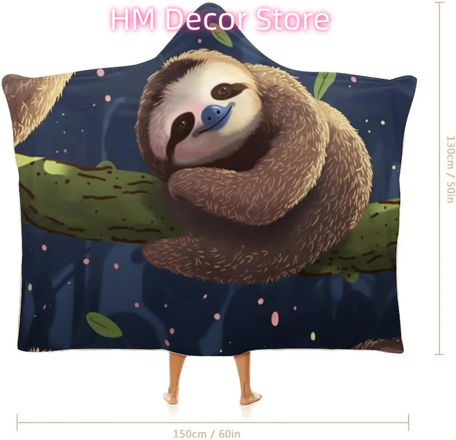 Sloth Lazy Wearable Hooded Blanket, Ultra Soft Arctic Velvet Cape Cloak Unisex - Cozy Wearable Blanket