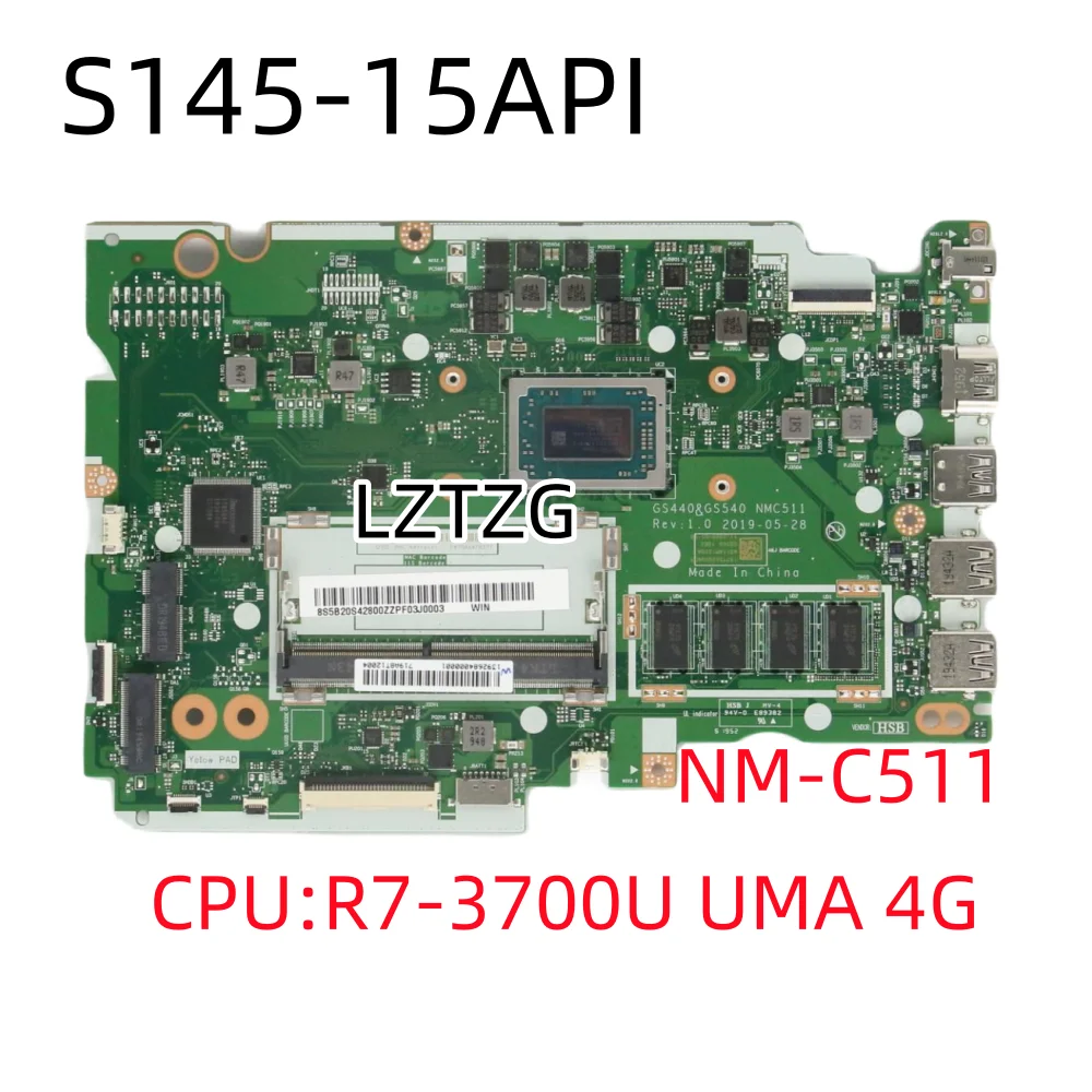 

NM-C511 For Lenovo Ideapad S145-15API Laptop Motherboard With CPU R7-3700U UMA 4G FRU 5B20S42800 100% Tested OK