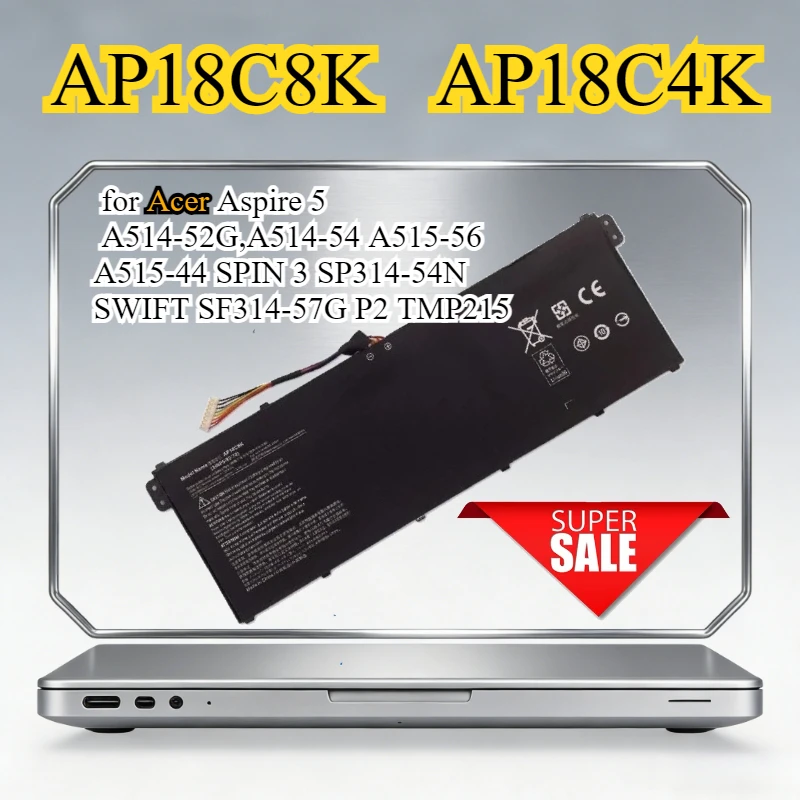 New AP18C8K AP18C4K Laptop Battery for Acer Aspire 5 A514-52G,A514-54 A515-56 A515-44 SPIN 3 SP314-54N SWIFT SF314-57G P2 TMP215