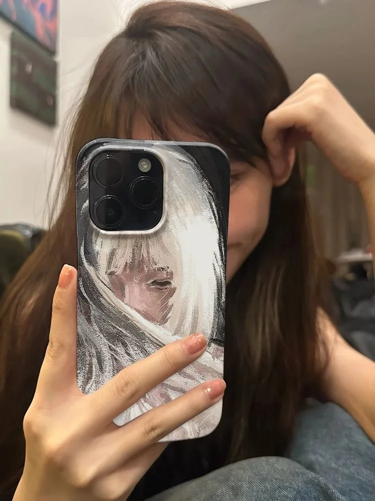 Artistic INS Style White Hair Girl Magical World Beautiful Scene Phone Case for iPhone 15 14 11 12 13 Pro Max Plus Back Cover