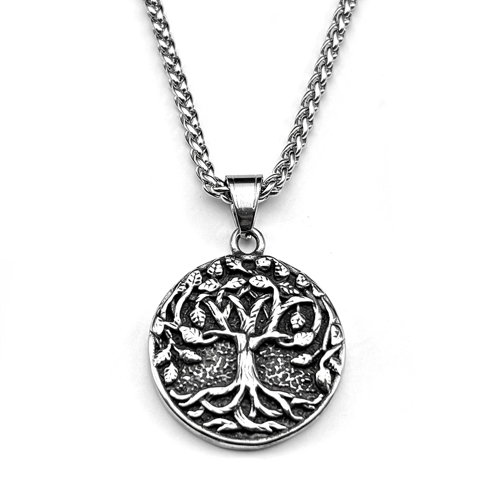 Baum des Lebens Dunkle Kette für Damen und Herren Edelstahl Schwarz Glaubensamulett Punk Natur Anhänger Halskette Schmuck Accessoire – Detail 5