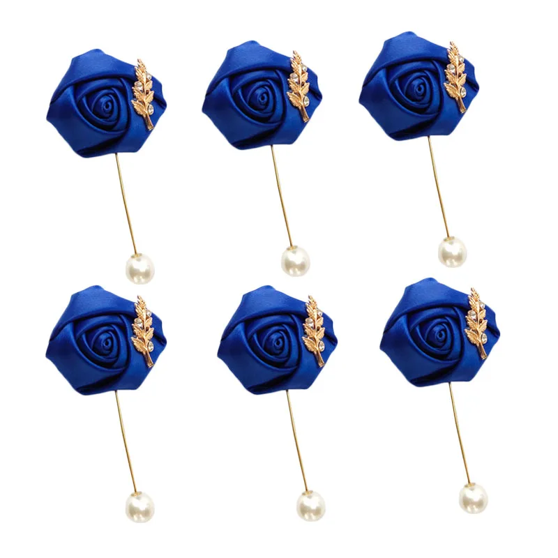 Noivo Boutonniere Lapel Pins para Homens e Mulheres, Corsage, Terno De Casamento Buttonhole, Rosas De Seda, Folhas Douradas, Acessórios De Casamento