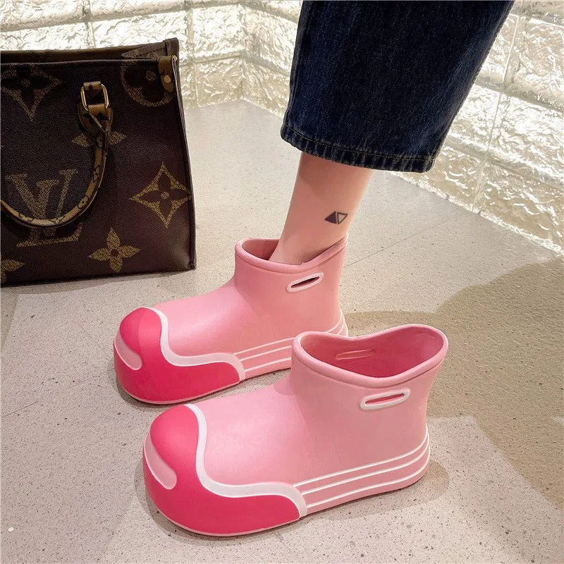 Spring And Summer New Waterproof Non-slip Fashion Colour Blocking Short Tube Women's Simple Simple Thick Bottom Rain Boots