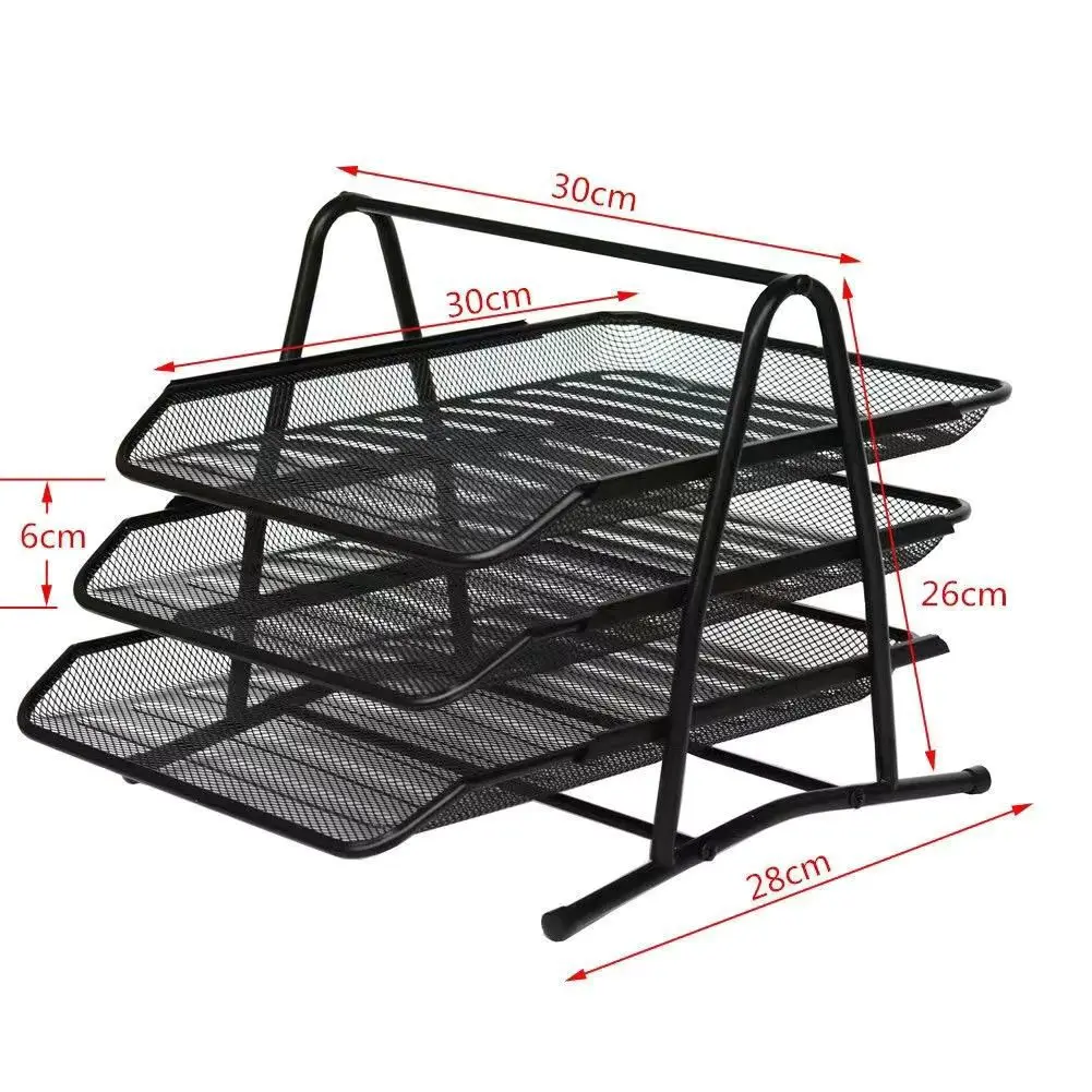 Mesh Organizador De Mesa De Escritório, Bandeja De Carta, Organizador De Papel De Documento, 3-Tier