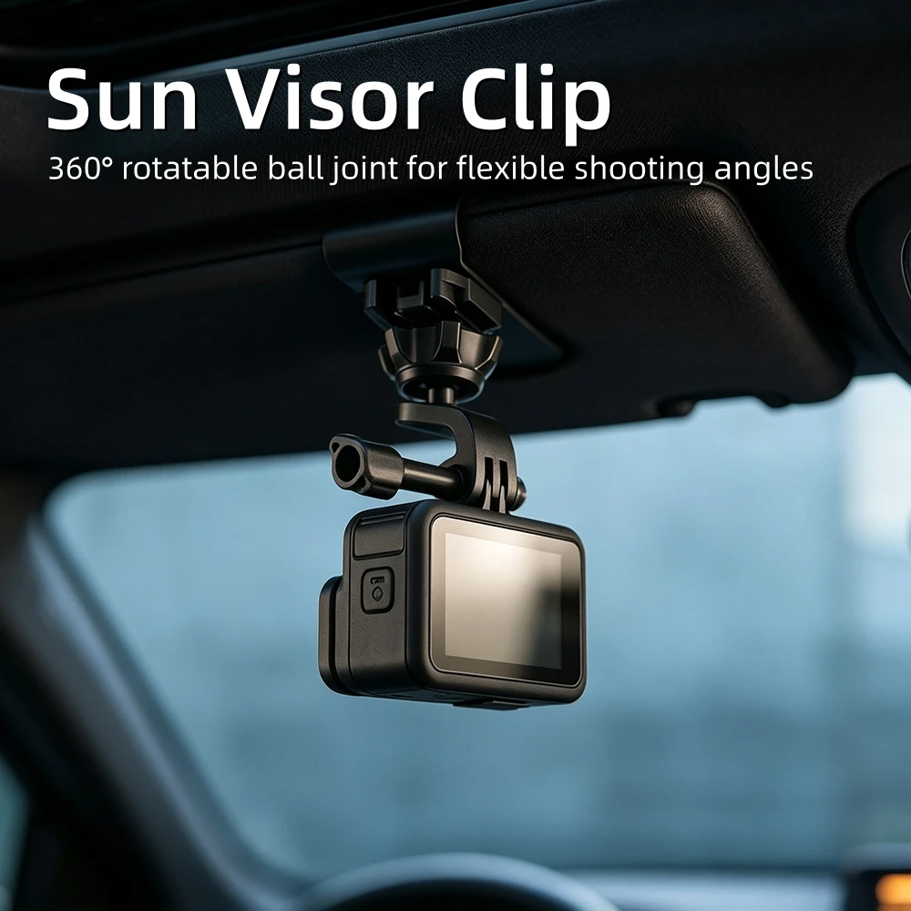 Car Sun Visor Clip Sport Camera POV Car Mount Bracket for Gopro 13 12 11 10 DJI Osmo Action 6 5 Pro 4 Insta360 X5 X4 Ace Pro 2