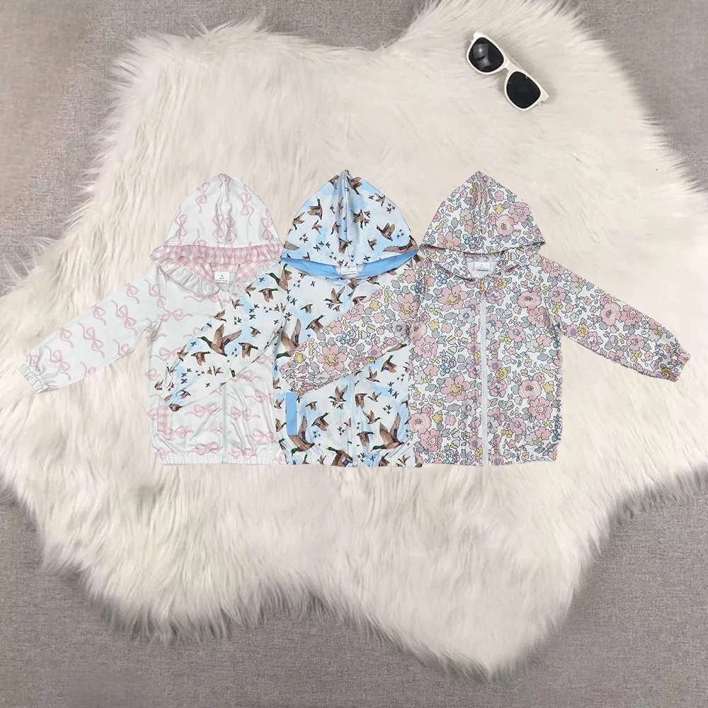

Sibling Baby Girls Bows Ducks Floral Long Sleeves Zipping Hoodies Top