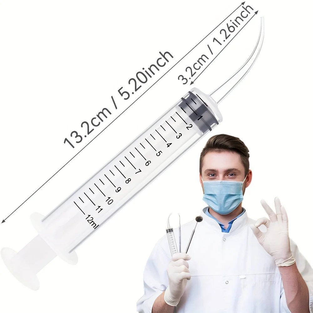 10-Pack Disposable Dental Syringes, 12ml Dental Rinse Syringes with Curved Tips, for Oral and Dental Care, Tonsil Stone Extraction, Pet Feeding, Liquid Injection, Oil, Glue, with Clear Scale Markings